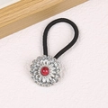 Western style black hair tie with silver flower charm and a red center gemstone - Silver Flower-Red