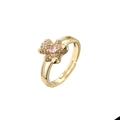 Anello dorato a forma di orsetto con zircone a cuore rosa e cristalli scintillanti - Aperto Regolabile / Oro con zirconia rosa
