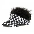 Funny checkerboard baseball cap with black wig hair for men and women autumn fashion - Adjustable / Black