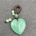 Green crystal heart pendant with brown hand-woven rope and small jade beads - Green Aventurine