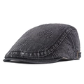 Geleefde zwarte denim newsboy pet met vintage wassing en verstelbare metalen gesp - Zwart