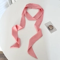 Elegant 2m solid pink narrow silk scarf with pointed ends for hair or handbag accessory - 190*5cm / Pink