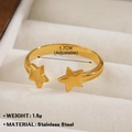 18K gold plated stainless steel open ring with dual star design, adjustable fit, 1.9g - Double Star 576 / Gold