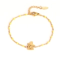 Handmade Halloween stainless steel bracelet with castle charm and yellow rice beads - Gold Castle - Yellow Beads