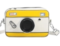 Retro camera-shaped crossbody bag in trendy yellow and white faux leather finish - Off-white