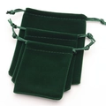 Dark green velvet jewelry pouches in three sizes with drawstring closure for storage - Dark Green
