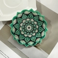 Octagonal green mandala ceramic coaster with vintage bohemian gold foil accents - Light Green Mandala