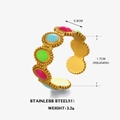 Adjustable gold stainless steel ring with colorful pink and green enamel oval details - Colorful Oval Style