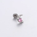 Silver crescent moon stud earring with pink zircon gemstones and screw back fastening - Moon Shape Style (A08-2# Single)