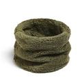 Detailed texture of green plush neck warmer made with soft thermal coral fleece material - Army Green