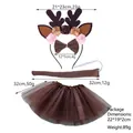 Panoplie renne enfant avec serre-tête bois, jupe tutu, nœud papillon et queue - Ensemble 3 pièces Renne en fer avec fleurs + Jupe en tulle café