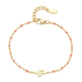 Bohemian gold chain bracelet with orange beads and minimalist cactus charm pendant - Orange