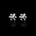 Punk style silver geometric 3D cross stud earrings with a vintage metallic finish - 3D Diagonal Cross Pair / Antique Silver