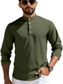 Grünes Henley-Shirt für Herren aus Waffelstrick mit langen Ärmeln und Knopfleiste - S / Armeegrün