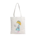 Canvas tote bag with cute cartoon girl and cat print and Nice Day slogan text - Little Girl