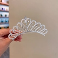 Detail of silver rhinestone crown comb with heart design and intricate hollow metalwork - 7# Elegant Crown Hair Comb