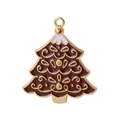 Detailed view of a brown Christmas tree enamel pendant with intricate gold pattern design - 10Pcs Chocolate Tree Enamel Alloy Charms