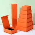 Orange magnetic flip jewelry gift boxes in various sizes with black foam inserts - Orange