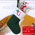 Dark green knitted Christmas stocking with red letter G embroidery and berries - Letter G / Dark Green