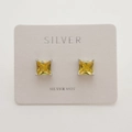 925 sterling silver princess cut square stud earrings with vibrant yellow zircon stone - 925 Silver / Gold