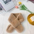 Kids warm camel faux rabbit fur scarf with plush cross-over design for winter - Plain Camel (No Cartoon)