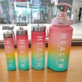 Set of 4 gradient matte water bottles with carry straps and straw lids, 300ml to 2000ml - 2000+900+600+300ml / Pink 2262 Style