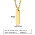 Detailed size chart of gold rectangular pendant necklace with stainless steel dimensions - Gold Pendant + 60CM Basket Chain