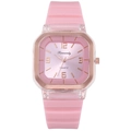 Stylish square quartz watch for women with pink silicone strap and rose gold frame - Rose Pink