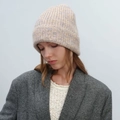 Thick chunky knit beanie in beige and light pink gradient blend for autumn winter - Beige Mix