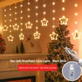 Warm white LED Christmas star and snowflake icicle lights with USB remote control - Five-Pointed Star with Snowflake Style