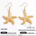 Pendientes de estrella de mar en acero dorado con perla central y acabado resistente - Acero Inoxidable/EH11603 / Oro Estrella de Mar Perla
