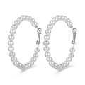 Eleganti orecchini a cerchio in argento con perle bianche in stile retrò classico - Cerchio Completamente in Perle con Fibbia Argentata / Argento
