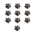Macro detail of ten rose gold paw print charms with black enamel for DIY jewelry making - Black