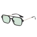 Retro square double bridge sunglasses with black frames and mint green lenses - Black Frame Green Lens