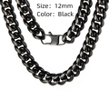 Detail of 12mm black stainless steel Cuban chain link necklace with spring clasp - 60cm*12mm / Black
