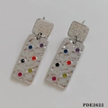 Orecchini pendenti rettangolari argento con trama martellata e inserti in cristallo - Rettangolo Argento (PDE2622)