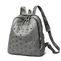 Sac à dos gris vintage pour femme en cuir texturé avec des détails de rivets argentés - Gris
