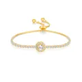 Bracciale tennis placcato oro con ciondolo halo in zirconia e chiusura a cursore regolabile - Bracciale Halo Rotondo Oro