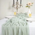 Elegant sage green cheesecloth table runner for rustic wedding and boho party decor - 90cm x 300cm / Sage Green