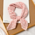 Pink and white geometric grid cotton linen neck scarf with delicate knot detail - Geometric Grid Pink