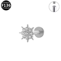Stud de labret en titane G23 argenté avec design flocon en zircon et base plate - Tournesol-Argent