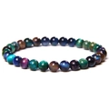 Multi-colored natural tiger eye stone beaded bracelet with glossy polished round beads - 6mm Multicolor Tiger Eye