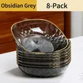 Lot de 8 assiettes à collations gris obsidienne avec bord doré et texture diamant - Gris Volcanique (8 PC)