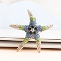 Sparkling rhinestone starfish brooch with colorful crystals and golden zinc alloy base - Green