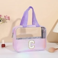 Beauty case olografico rosa e viola con dettaglio della lettera C in glitter oro - Lettera C / Viola
