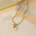 Elegant gold ball chain necklace featuring a toggle clasp and a baroque pearl drop pendant - [H6014] OT Buckle Pearl Gold