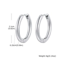 Polished silver stainless steel hoop earrings for women with 2.1cm diameter and click closure - 2.5*21mm / Silver