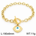 Pulsera de acero inoxidable chapada en oro de 18k con dije de ojo turco y cierre de palanca - Dorado (KB183037-TJG)