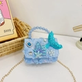 Blue mermaid shell crossbody bag with sparkling green sequin fish tail and gold chain - Blue