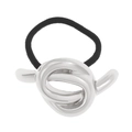 Elastic ponytail hair tie with a silver polished knot-shaped metallic ornament - Knot Style (0918) / Silver / Hair Tie
